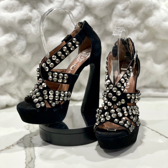 *Gorgeous* Jeffery Campbell Ibiza Last Stella Suede & Stud Rhinestone Heels - Picture 1 of 11